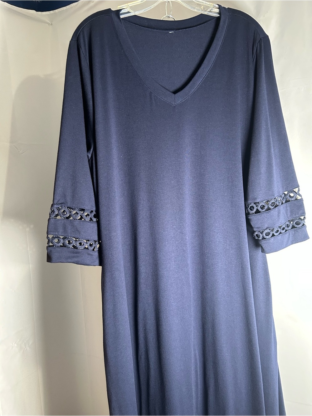 Navy V-Neck Women's Tunic/Dress with Eyelet Sleeve Detail Full measurements 17/4